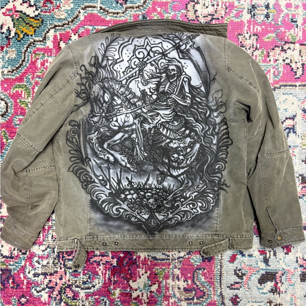 Levi's Gray Quilted Collar Jacket Custom Airbrushed